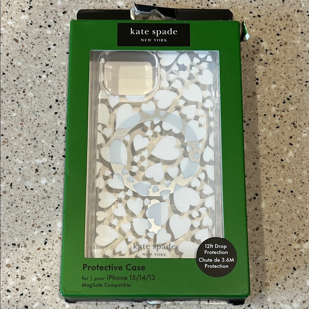 kate spade white heart clear iPhone 15/14/13 Protective Case